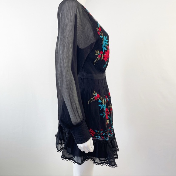 Anthropologie Dress Black Embroidered Wrap Not So Serious Size S Long Sleeve - Picture 9 of 13